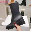 Квадратные каблуки дождь сапоги женские резиновые прогулки водонепроницаемые короткими сапогами женщина дизайнерские дождя сапоги высокие каблуки дождь обувь женщин