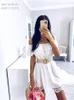 Moda Donna Elegante Vintage Dolce Pizzo Abito bianco Elegante Sexy Slash Neck Casual Slim Beach Summer Sundress Abiti femminili 220527