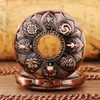 Steampunk Watches Red Copper Flower Cover Men Women Quartz Analog Pocket Watch with Necklace Chain Arabic Number Display