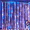 Strings Window Curtain Lights 100/200/300LED Outdoor Garden Backdrop Hanging String With Remote USB Powered Christmas LightsLED LED