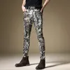 Summer Men's Snake Skin Printed Jeans Fashion Straight Slim Fit Pants 220328