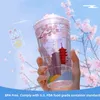 Summer Tokyo Sakura Plastic Cups With Lids and Straw Portable Tumbler återanvändbar vattenflaska Juice Milk Coffee Mug 220509