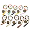 Party Gunst Kerstcadeau Siliconen HOUTEN kralen Luipaard Polband Bracelet PU Leer Tassel Bangle Wood Beads Polsband Key Ring Keychains FY3677