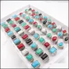 Band Rings Jewelry 20Pcs Vintage Square Ellisse Anello in pietra turchese per uomo Donna Party Gift Mix Style Drop Deliv Dhq5O