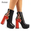 Perixir Flame Platform Block Heeled Ankle Boots Ablaze Black Sexy High Heeled Women Boots Comfortable Women Shoes in Winter 201102