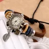 Wristwatches Top Vintage Genuine Leather Bracelet Watch Women Leaf Charm Retro Wristwatch Roman Slip Band