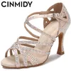 Cinmidy Women Latin Dance Sapatos Rhinestones Salsa Bottom Bottom para Dancing Ladies Sandals Casamento feminino Hight Heels 7.5cm 220507