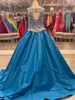 Küçük Kraliçe Kız Pageant Elbise 2022 Kristaller Ballgown Tafta Preteen Genç Örgün Olay Giymek Abiye Fermuar Keyhole Geri Köpüklü C157 Ahududu Elektrikli Mavi