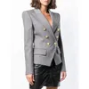 Hoogwaardige modeontwerper Blazer Women S Double Breasted Metal Lion Buttons Katoen Blend Blazer Jacket LJ201021