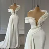 Simple Mermaid Wedding Dress One Shoulder Pearl Sequins Short Sleeve Dress Applique Bridal Gown For Women Robe De Soiree