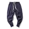 Coton lin pantalon harem hommes solid élastique streetwear joggers pantalon dropcrotch pantalon décontracté hommes 220614