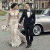 Élégante robe de mariée en dentelle détachable en dentelle sirène 2022 Sexy Dossier Dossier à manches courtes Champagne Robes de mariée