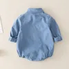 Ins baby romper jumpsuits bomull denim flicka pojke långa ärmar nyfödda småbarn onesie för vårens höst