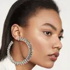 Hoop & Huggie Exaggerated Rhinestone Double Layers Big Earrings For Women Luxury Crystal C- Shaped Open Round Circle JewelryHoop