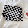 Scarves &Dolphin Women Black White Checkerboard Pattern Scarf Small Plaid Neckerchief Warm Knitted Woolen Ins Neck Pashmina Shawl