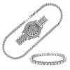 Armbandsur 3st lyxiserade klockor för kvinnliga tenniskedjearmband halsband bling smycken set enkel modeklocka