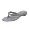 Slippers Slides Heels Women Flat Shoes Luxury Straw Woven Beach Sandals Summer Fashion Clip Toe Chunky Heeled Slippers Flip Flops 220525