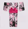 Polyester Aziatische etnische kleding roze kimono vrouwelijke sakura patroon badjas Japanse vuurwerk conferentie badjas + riem