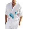 Chemises décontractées pour hommes Chemise pour hommes Vintage Parrot Imprimé Lâche Coton et Lin Tendance Cardigan Chemise à manches longues pour hommes