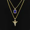 Out Iced Ruby Necklace Set Brand Micro Ruby Angel Jesus Wing Pendant Hip Hop Necklace Male Jewelry Whole259I