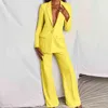 Nya 2022 Spring Women Two Piece Set Blazer och Wide Ben Pants Suits Elegant Office Lady Single Button Formal Pantsuit Solid Pink T220729