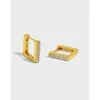 Hoop Huggie Gold Splating Authentic 925 SBRIBLING SREBRE 4A CZ Zestaw podwójnej linii Rows Square Ear Bone Kolczyki przebijające C-M0155 HOOP