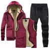 Survêtements pour hommes automne et hiver cachemire à capuche épaissi Cardigan à glissière beau loisirs sport manteau trois pièces ensemble