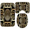 Luxus Black Gold Griechisch Key Meander Border Bad Teppich Set Moderne Geometrische Verzierte Badezimmer Türmatte für Toilettenboden Teppichdekor 220401