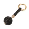 مفاتيح لا شيء 2 Strass Rhinestone Leather Strap Crystal Ball Carch Charm Charm Ring Bendant Key Ring for Women Girlkeychains