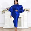 Casual Dresses Plus Size Party For Women Fashion Puff Sleeve Solid Evening Gowns Elegant Green Female Dress African Clothes