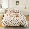 Funda de cama de cuatro piezas de algodón recién lavado pequeño Ins, edredón simple, ropa de cama de 1,8 m, juego de sábanas ajustables
