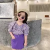 Kledingsets Zomer Kinderkleding Koreaanse Fashion Flower Lotus Leaf kraag shirt Slim rok kleine meisjes set paarse kinderen outfitsclo