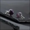 Anillos de racimo Joyería 12 mm Acero inoxidable redondo Anillo de piedra natural Ojo de tigre Cristal de ópalo ajustable para mujeres Pendientes C3 Entrega de gota