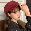 Bérets chapeaux pour femmes hiver automne rétro octogonal chapeau femme coréen peintre Sboy casquette couleur unie Gorras doux