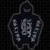 Men's Hoodies Men's & Sweatshirts Rhinestone Print Gothic Streetwear Black Zipup Hoodie Y2k Hip Hop Joggers Sweatshirt Korean Fashion