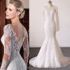 Prawdziwa suknia ślubna syreny 2022 Iluzja z długim rękawem z koraliki z koraliki o szyję suknia ślubna
