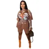 Summer Women Tracksuits Two Piece Set Hollow Out Tassel Graphic T-Shirt Kort ärm Biker Shorts Outfits Female Matching Set