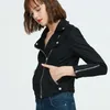 Ailegogo Spring Women Slim Faux Suede skórzana skóra krótka kurtka streetwear żeńska motocyklowa motocyklista zamek lapowy powłok poby