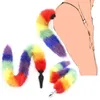 Nxy Anal Toys Long&short Rainbow Fox Tail Metal&silicone Butt Plug Beads Adult Role Play Game Insert Stopper Sex for Women Couples 220510