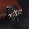 Gevlochten meerlagige wikkel echte lederen armband bangle manchet polsband goud roestvrijstalen kruisbanden voor mannen mode sieraden wil en zandig