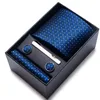 Fashion 7.58 cm Wide Sets Black blue red Mens Neck Tie Hankerchiefs Cufflinks clip Box wedding gift silk handmade 220810