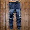 Wild Plaid Mens Jeans Pantalon de motard déchiré en détresse Slim Fit Moto Denim Pantalon de haute qualité Hipster Designer Jeans Taille 28-382935