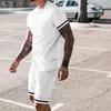 Os faixas dos homens dos homens esportes terno t-shirt de mangas curtas com shorts confortáveis ​​Respirável e seco diário de lazer esportes
