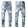 Verão Popular Mens Jeans Hip-hop Zipper Buraco Lavado Jean Am Pant Homens Designer Roupas Cool Guy Denim Homem Bordado Biker Calças Moda Buracos Calças Tamanho 40