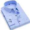 Långärmad Mäns Plaid Casual Shirts Regular Fit Blue Grey Checked Tun Summer Light Weight Social Work Business Dress Shirt 220323