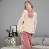 Fleece-Pyjama-Set für Damen, solide Langarm-Winter-Terry-Damen-Pijama-Anzug, 2 Stück mit Hosen, dicke warme Heimkleidung, weiblich 220329