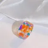 Anel de resina acrílica transparente colorida para mulheres estilo coreano verão doce fofo geométrico redondo anel aberto jóias de jóias
