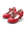 Prinzessin Leder Tanzschuhe Mädchen Party Schleife glänzend einfarbig rot hochhackige Mode für Kinder 220525