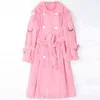 Winter Coat Long Warm Fluffy Faux Fur Trench Coat For Women Double Breasted Pink White Green Fashion Belt Outerwear Female T220810