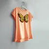 T-Shirts Yaz Kız Sequin T-Shirt Çocuk Pamuk Üst Sequins Butterfly Paris Girls T Sıradan Büyük Dönüşüm Tshirtt-Shirt